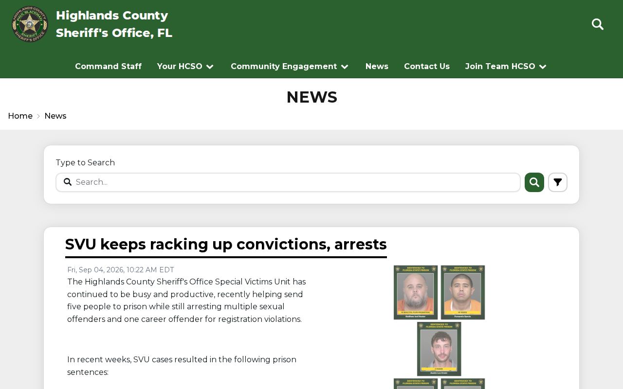 Highlands County official news archive used for multi-day arrest research