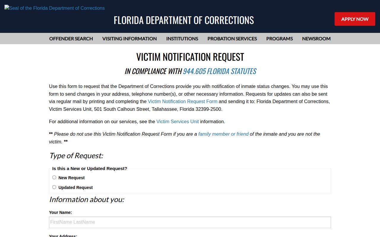 Florida notification path for Highlands County VINELink custody events